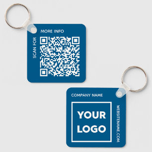 Custom QR Code Logo and Text Corporate Swag Blue Keychain