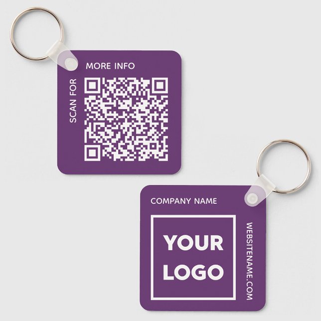 Custom QR Code Logo and Text Corporate Swag Purple Keychain (Custom QR Code Logo and Text Corporate Swag Purple Keychain, front/back)