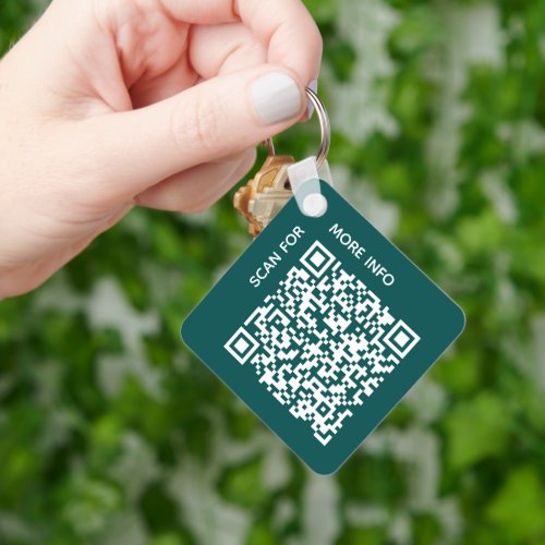 Custom QR Code Logo and Text Corporate Swag Teal Keychain