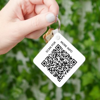 Custom Qr Code Logo And Text Corporate Swag White Keychain by RocklawnArts at Zazzle