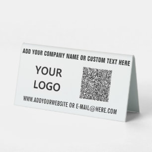 Custom QR Code , Logo and Text Table Tent Sign