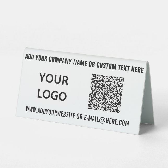 Custom QR Code , Logo and Text Table Tent Sign (Back)
