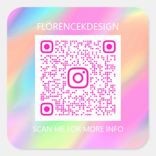 Custom QR Code Logo Beauty Shop Holograph Pink  Square Sticker