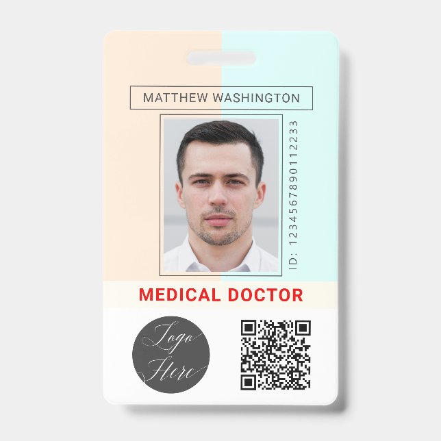 Custom QR Code Logo Employee Name Photo Hospital Badge (Front)
