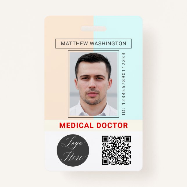 Custom QR Code Logo Employee Name Photo Hospital Badge (Front)