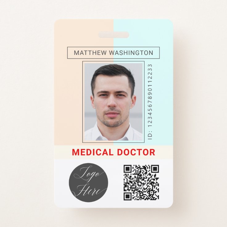 Custom QR Code Logo Employee Name Photo Hospital Badge | Zazzle