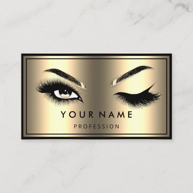 Custom QR CODE Logo Eyelashes Faux Gold  Business Card (Front)