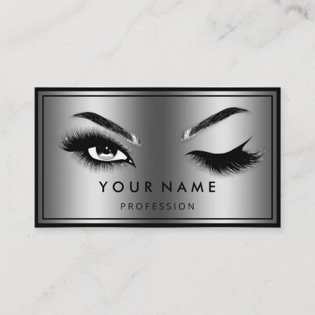 Custom QR CODE Logo Eyelashes Frame Gray Business Card (Front)