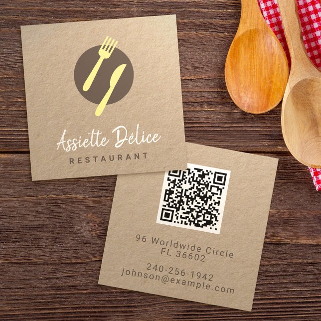 Custom QR Code Logo Kitchen Business & Restaurant Square Business Card (Creator Uploaded)