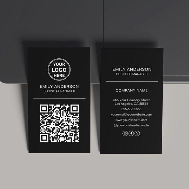 Custom QR Code Logo Minimal Black Business Card (Custom QR Code Logo Minimal Black Business Card)