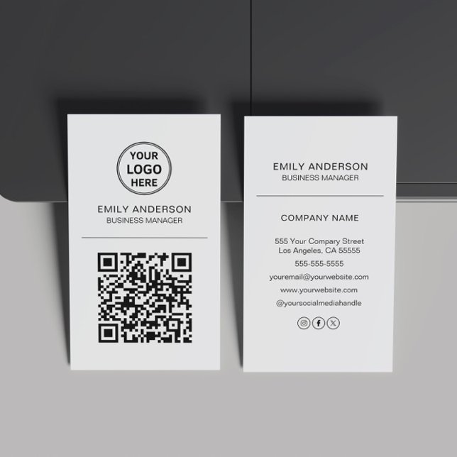 Custom QR Code Logo Minimal Gray Business Card (Custom QR Code Logo Minimal Gray Business Card)