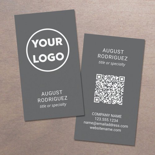 Custom QR Code Logo Modern Dark Gray Business Card