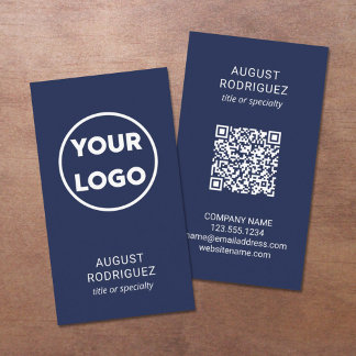 Custom QR Code Logo Modern Navy Blue Business Card