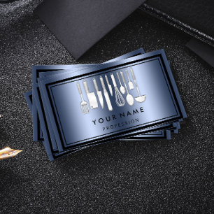 Custom QR CODE Logo Restaurant Cooking Chef Blue Business Card