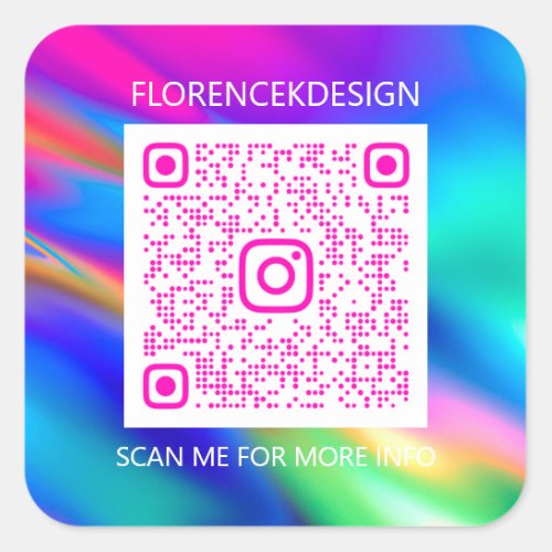 Custom QR Code Logo Shop Holographic Pink  Square Sticker
