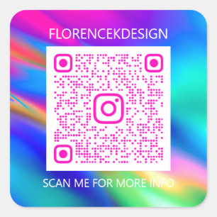 Custom QR Code Logo Shop Holographic Pink Square Sticker