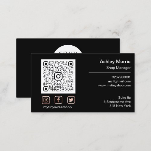 Custom QR Code Logo Social Online Shop Black Rose  Business Card