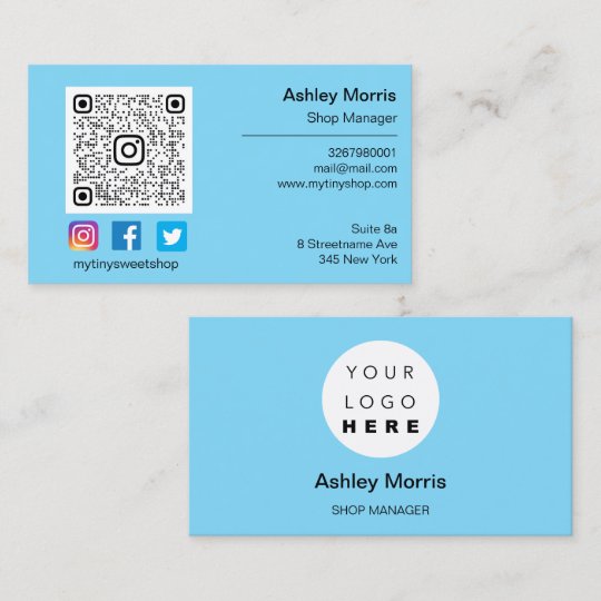 Custom QR Code Logo Social Online Shop Blue Business Card | Zazzle.com