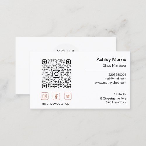 Custom QR Code Logo Social Online Shop White Rose Business Card