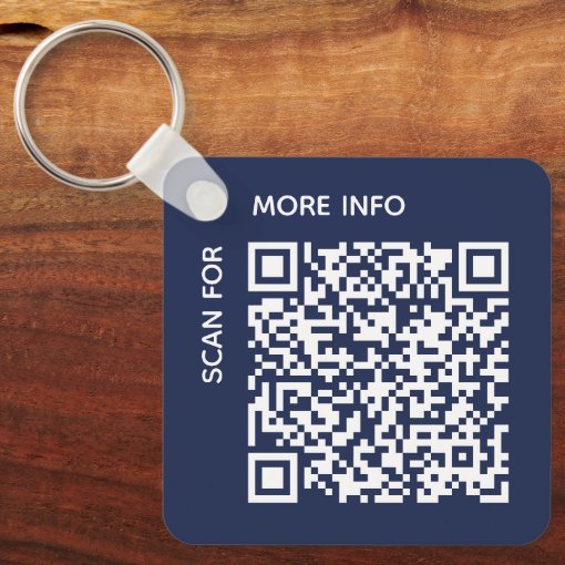 Custom QR Code Logo Text Corporate Swag Navy Blue Keychain Zazzle
