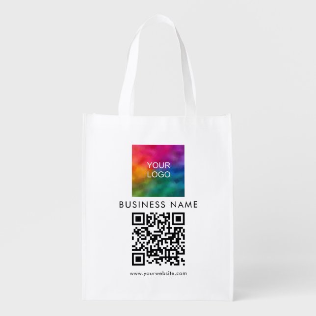 Custom QR Code Logo Website Url Promotional White Grocery Bag (Front)