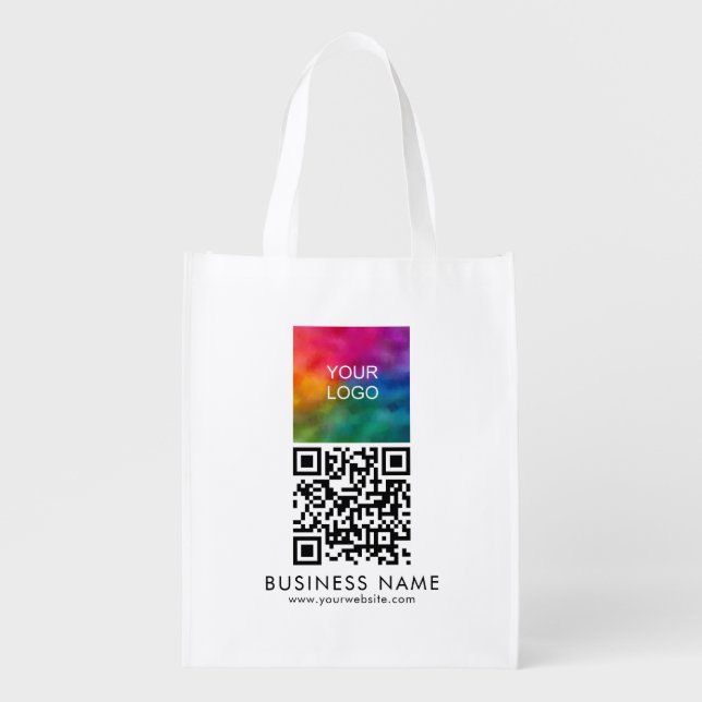 Custom QR Code Logo Website Url Template White Grocery Bag (Front)