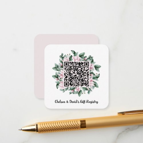 Custom QR Code Magnolia Flower Frame Gift Registry Enclosure Card