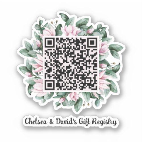 Custom QR Code Magnolia Flower Frame Gift Registry Sticker