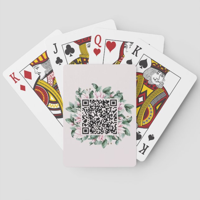 Custom QR Code Magnolia Flower Frame Wedding Poker Cards (Back)