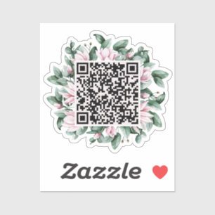 Custom QR Code Magnolia Flower Frame Wedding Sticker