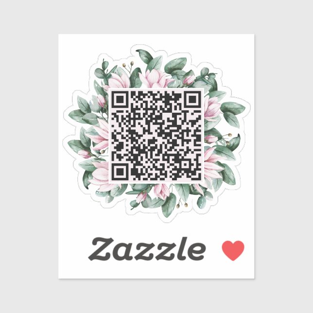 Custom QR Code Magnolia Flower Frame Wedding Sticker (Sheet)