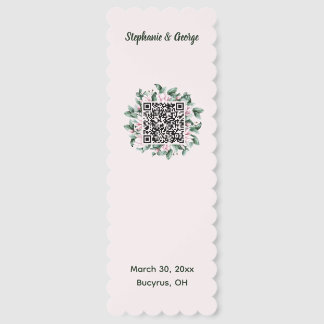 Custom QR Code Magnolia Personalized Wedding Bookmarks