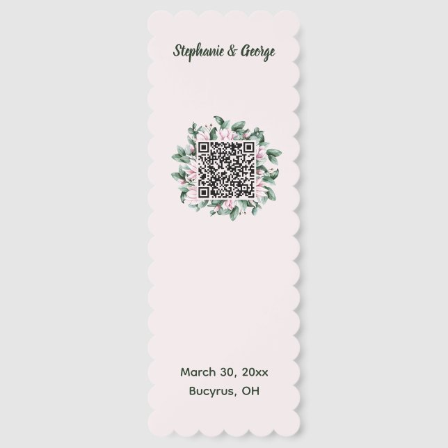 Custom QR Code Magnolia Personalized Wedding Bookmarks (Front)