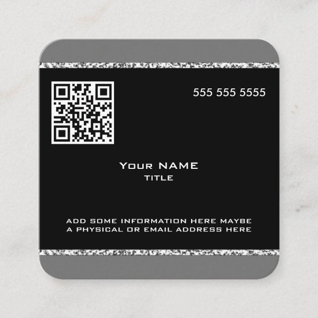 Custom QR Code Marble Black and Gray Square Business Card (Front)