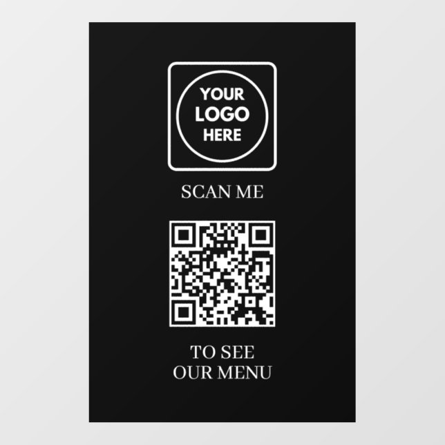 Custom QR Code Menu | Modern Black Contactless  Wall Decal (Front)