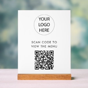 Custom QR Code Menu Scan Logo White Acrylic Sign