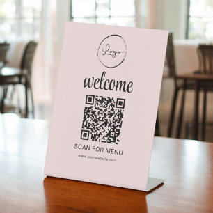 Custom QR Code Menu Text Modern Business Pedestal Sign