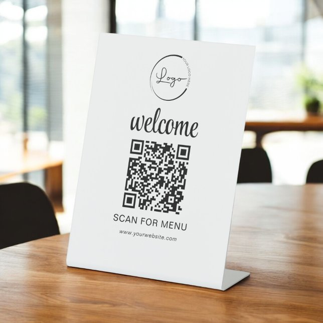 Custom QR Code Menu Text Modern Business Pedestal Sign (Creator Uploaded)