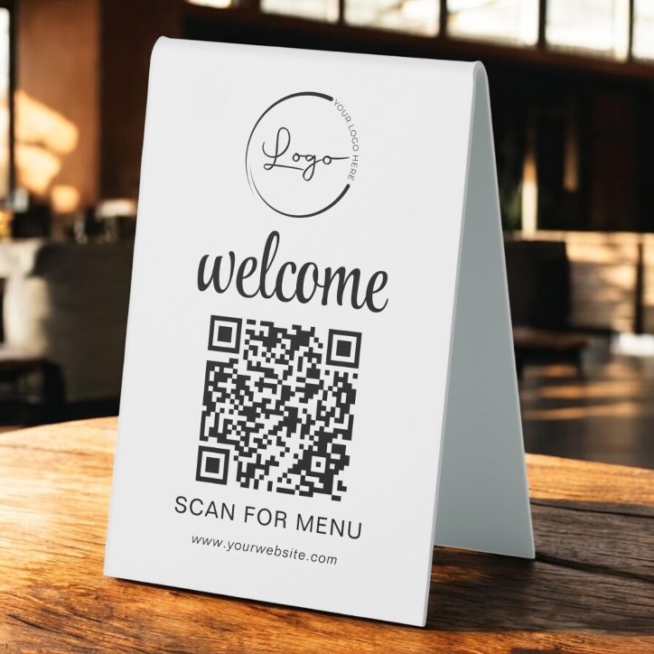 Custom QR Code Menu Text Modern Business Table Tent Sign