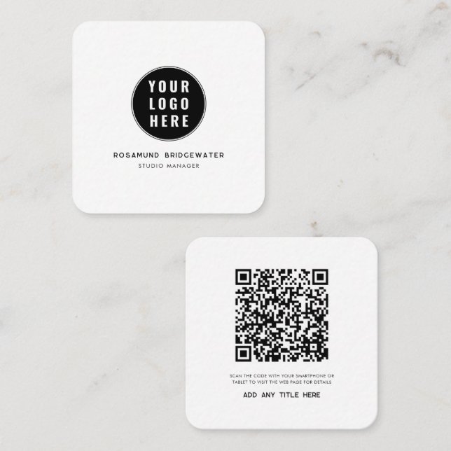 Custom QR Code Modern Logo Minimalist Square Business Card (Front/Back)