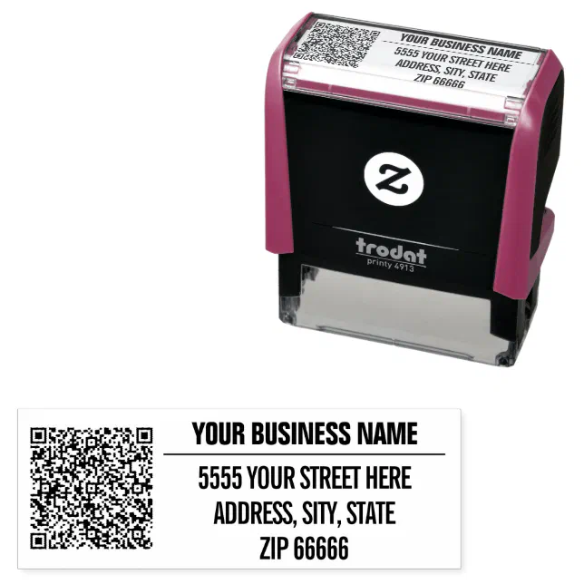 Code 2 Stamp Custom QR Code Name Address Self-Inking Stamp | Zazzle