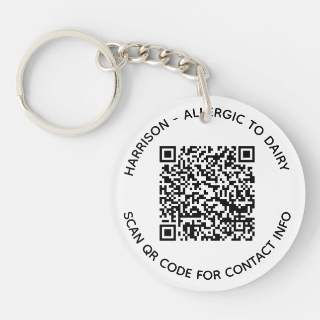 Custom QR Code name text contact info photo kids Keychain (Front)