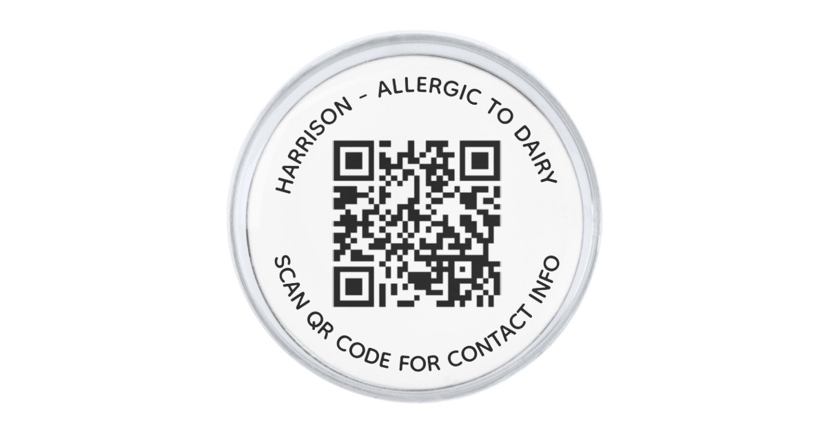 Qr Code Name Text Custom QR Code name text contact info photo kids Silver Finish Lapel ...