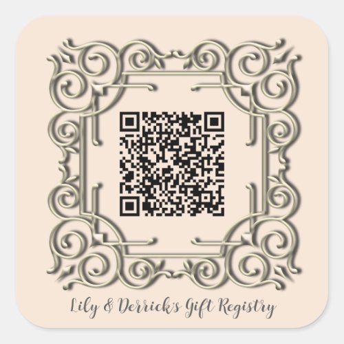 Custom QR Code Ornate Frame Wedding Gift Registry Square Sticker