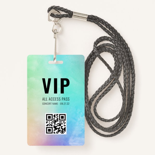 Custom QR Code Pastel Rainbow VIP All Access Badge (Front with Lanyard)