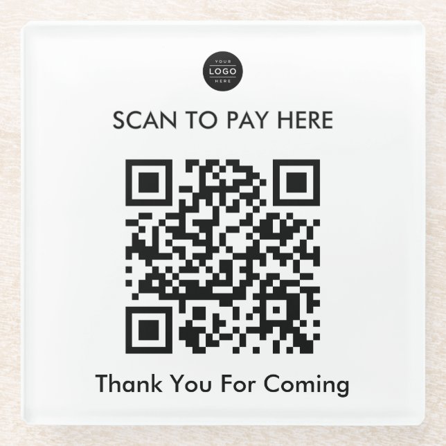 Custom QR Code Payment Glass Coaster for Business (Front)