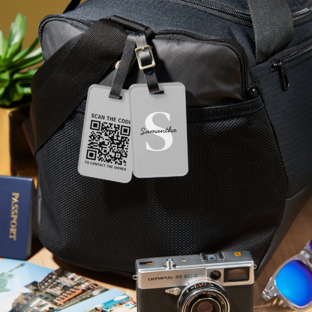 Custom QR Code Personalized Monogram Travel Luggage Tag (Front & Back)