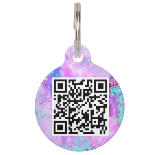 Custom QR Code Pet Profile ID Tie Dye Style Pet ID Tag