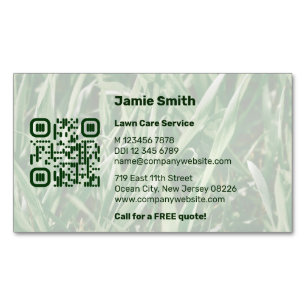 Custom QR Code Photo Green Lawn Care Business Card Magnet