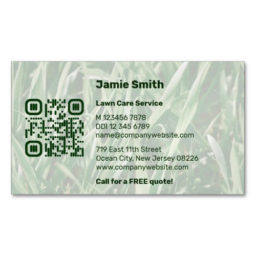 Custom QR Code Photo Green Lawn Care Business Card Magnet